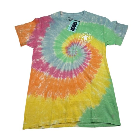 Simply Southern T-Shirt Womens Small Tie Dye Sea Turtle Daisy Pink Blue Green - Picture 3 of 7